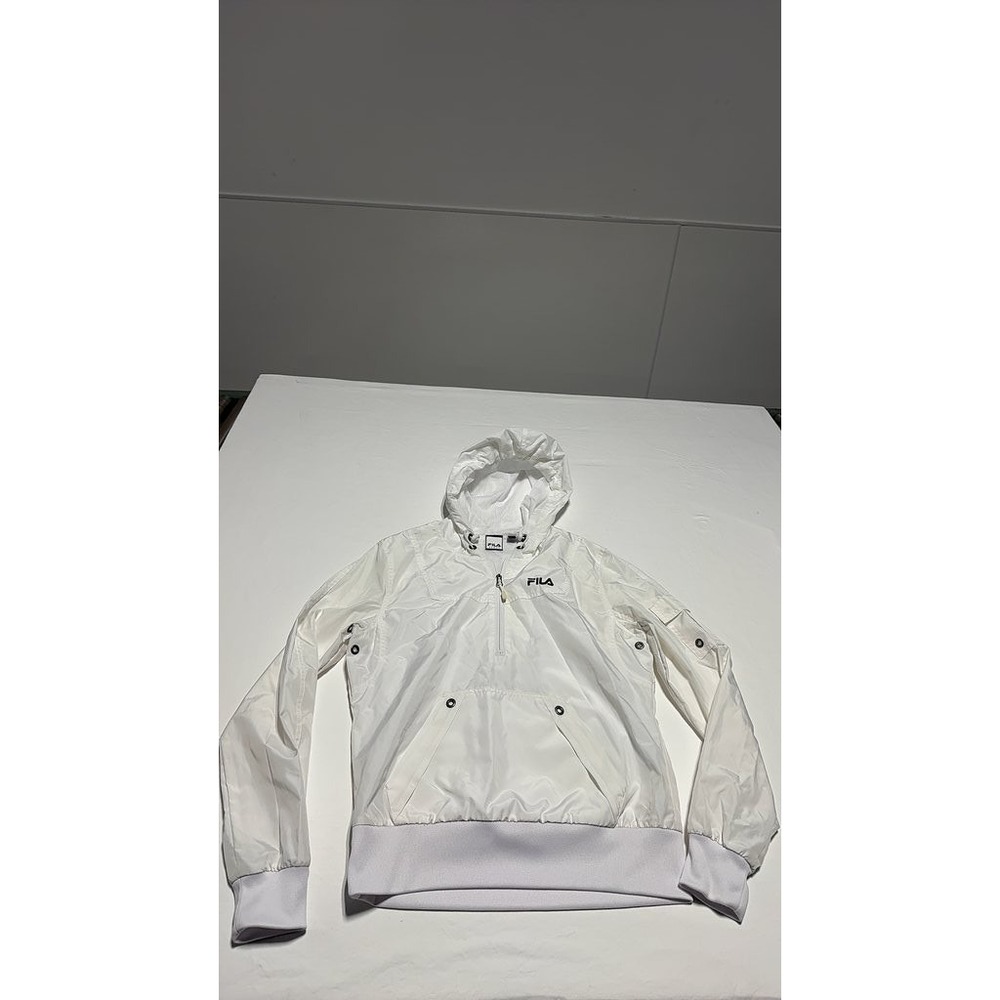 FILA White Sport Hooded Windbreaker Pullover Jacket - Size M